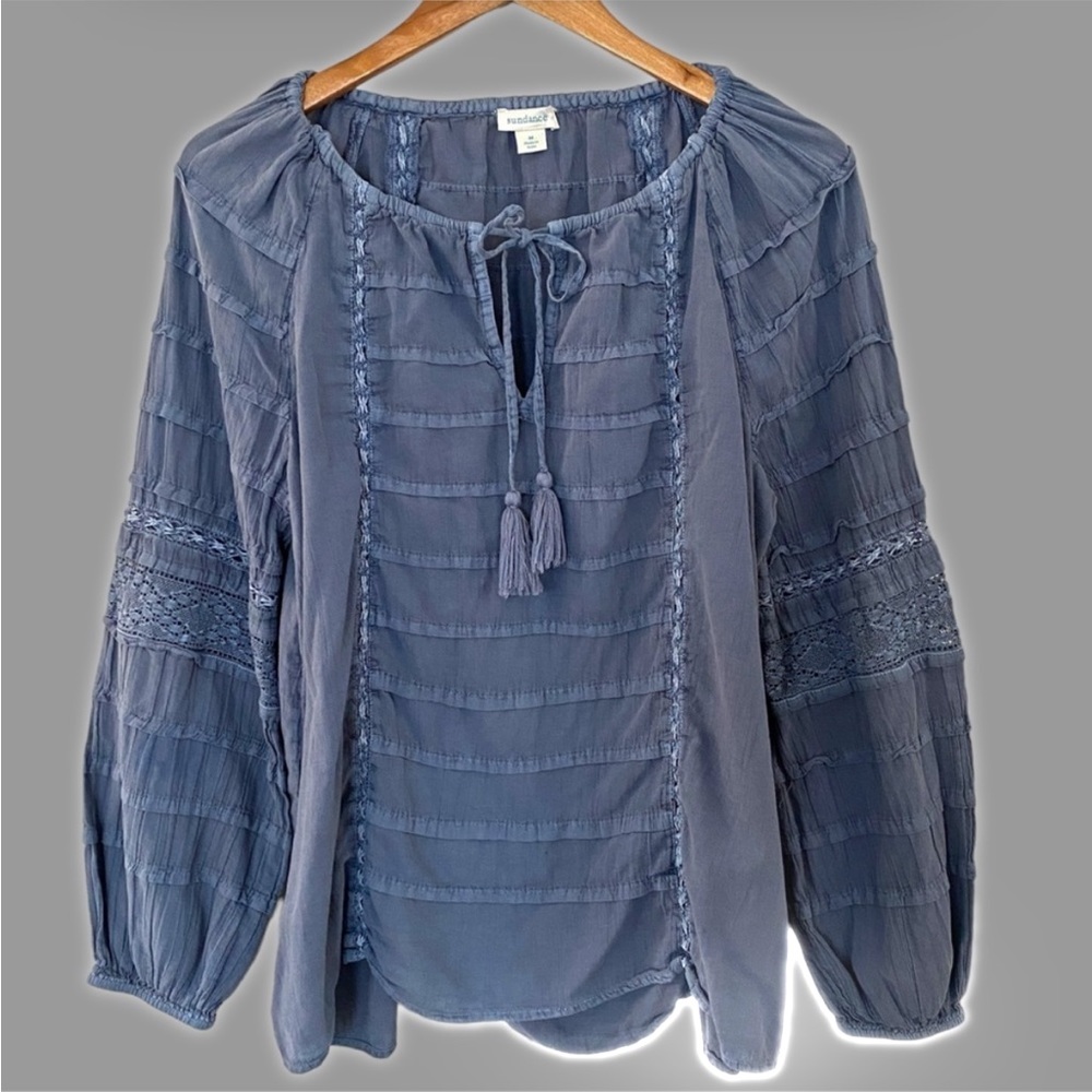 Sundance Catalog Revival Blouse Size Medium Blue Peasant Boho